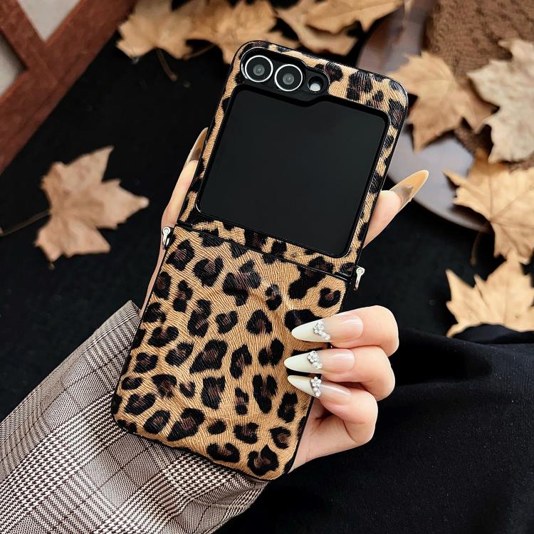 For Samsung Galaxy Z Flip5 5G Side Buckle MagSafe Magnetic Skin Feel Leopard PC Phone Case