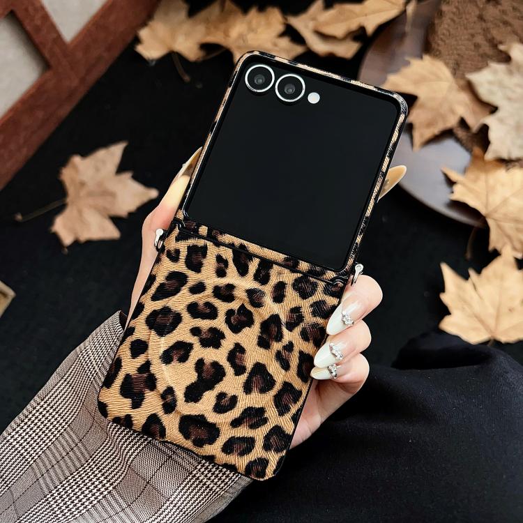 For Samsung Galaxy Z Flip7 5G Side Buckle MagSafe Magnetic Skin Feel Leopard PC Phone Case