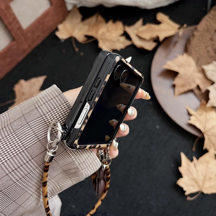 For Samsung Galaxy Z Flip7 5G Side Buckle MagSafe Magnetic Skin Feel Leopard PC Phone Case