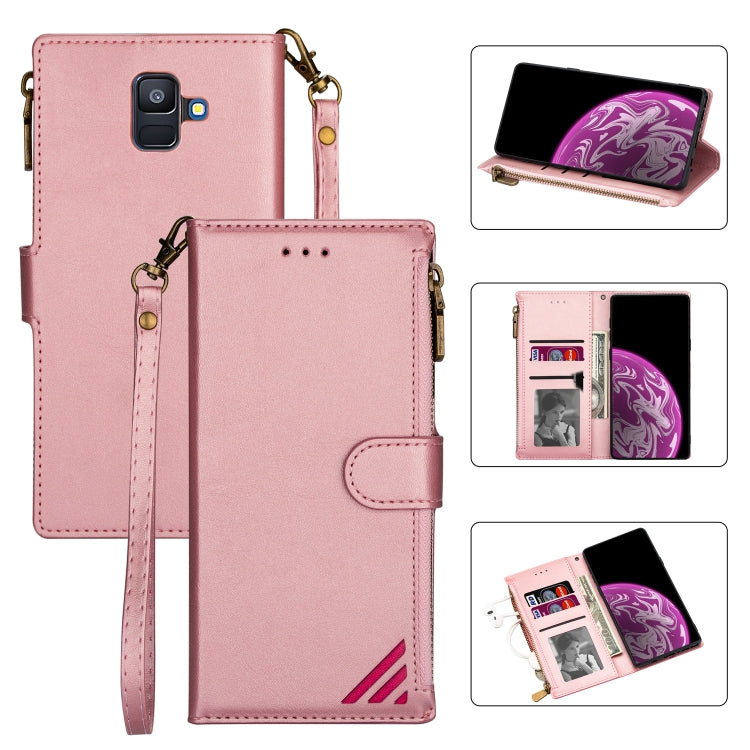 For Samsung Galaxy A6 2018 Zipper Multi-card Slots Horizontal Flip PU Leather Case with Holder & Card Slots & Wallet & Lanyard & Photo Frame