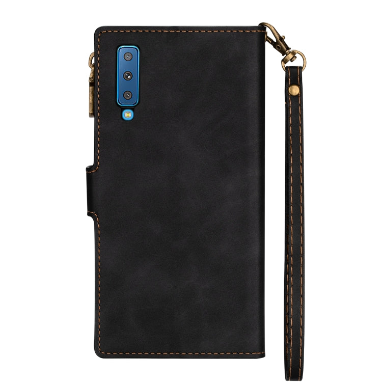 For Samsung Galaxy A7 2018 Zipper Multi-card Slots Horizontal Flip PU Leather Case with Holder & Card Slots & Wallet & Lanyard & Photo Frame