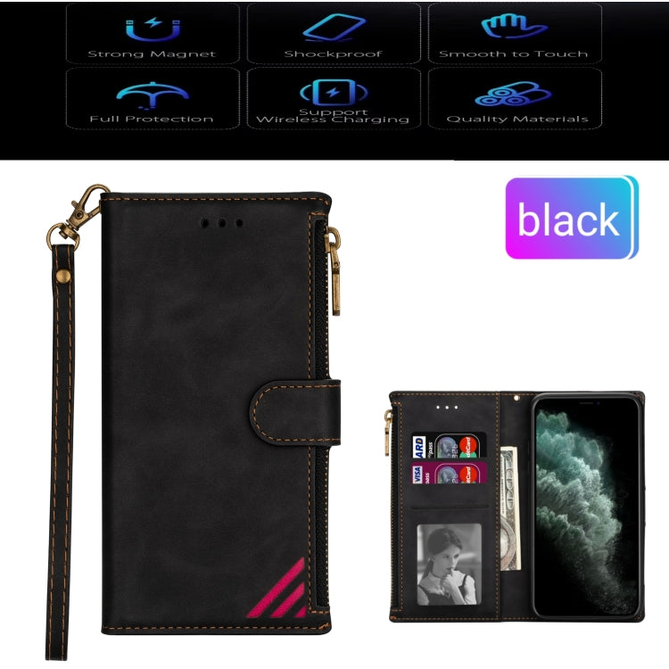 For Samsung Galaxy A7 2018 Zipper Multi-card Slots Horizontal Flip PU Leather Case with Holder & Card Slots & Wallet & Lanyard & Photo Frame