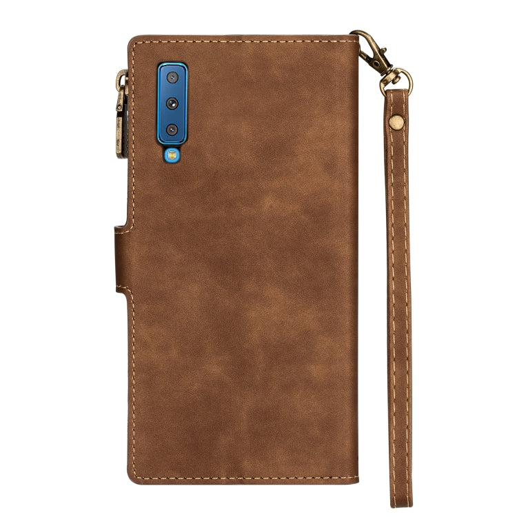 For Samsung Galaxy A7 2018 Zipper Multi-card Slots Horizontal Flip PU Leather Case with Holder & Card Slots & Wallet & Lanyard & Photo Frame
