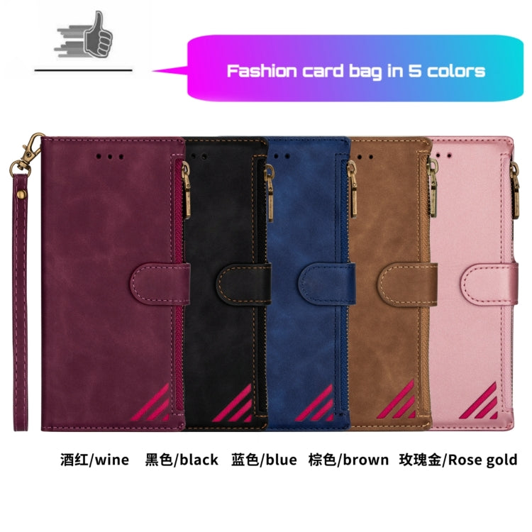 For Samsung Galaxy A7 2018 Zipper Multi-card Slots Horizontal Flip PU Leather Case with Holder & Card Slots & Wallet & Lanyard & Photo Frame