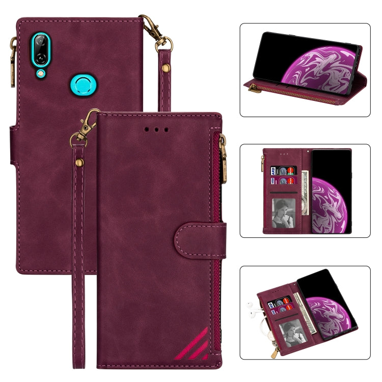 For Samsung Galaxy A20e Zipper Multi-card Slots Horizontal Flip PU Leather Case with Holder & Card Slots & Wallet & Lanyard & Photo Frame