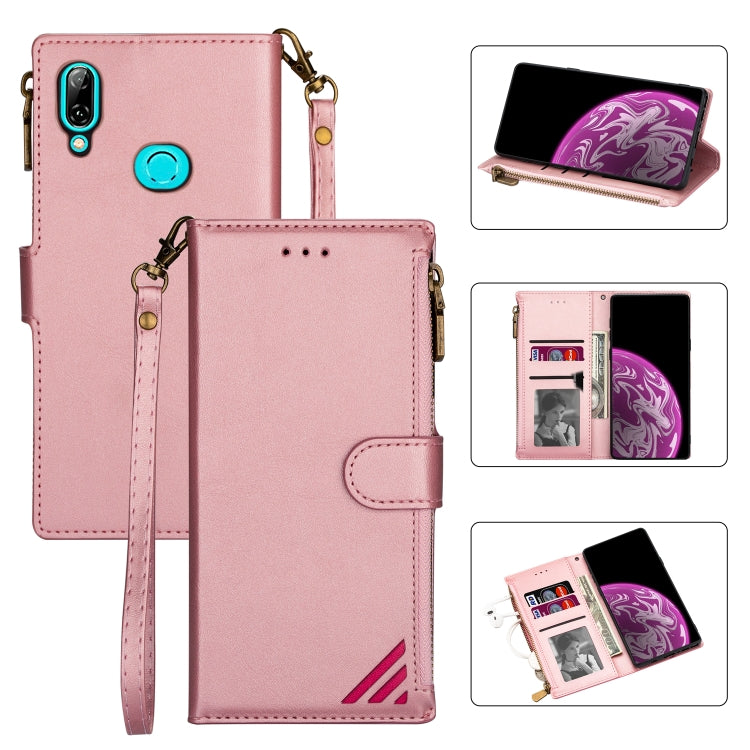 For Samsung Galaxy A20 / A30 Zipper Multi-card Slots Horizontal Flip PU Leather Case with Holder & Card Slots & Wallet & Lanyard & Photo Frame