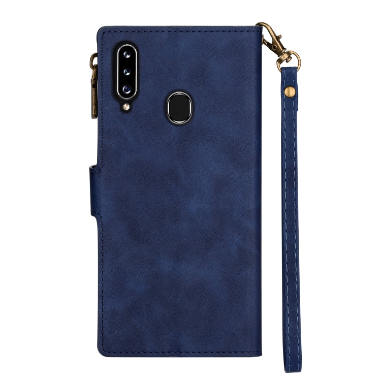 For Samsung Galaxy A20s Zipper Multi-card Slots Horizontal Flip PU Leather Case with Holder & Card Slots & Wallet & Lanyard & Photo Frame