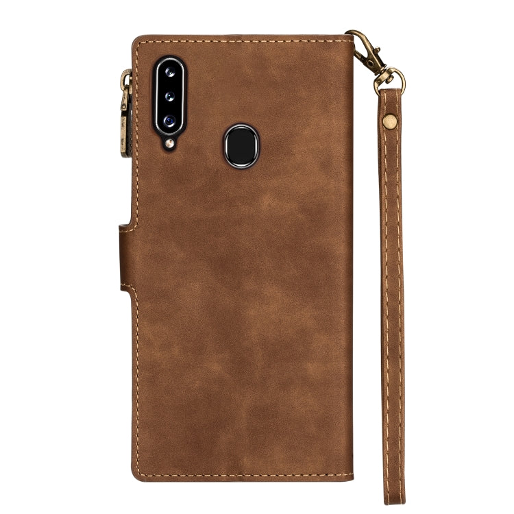 For Samsung Galaxy A20s Zipper Multi-card Slots Horizontal Flip PU Leather Case with Holder & Card Slots & Wallet & Lanyard & Photo Frame