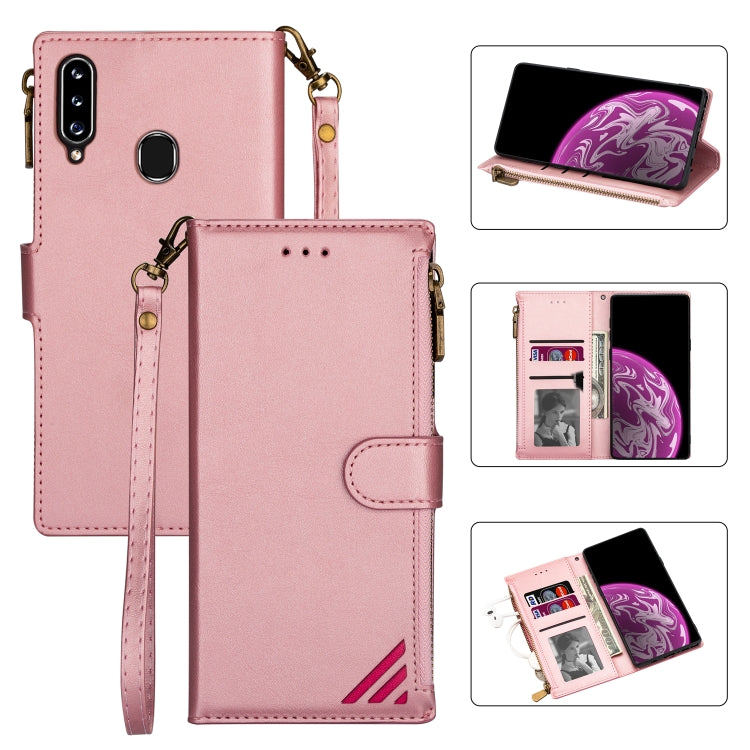 For Samsung Galaxy A20s Zipper Multi-card Slots Horizontal Flip PU Leather Case with Holder & Card Slots & Wallet & Lanyard & Photo Frame