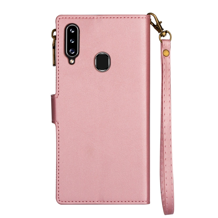 For Samsung Galaxy A20s Zipper Multi-card Slots Horizontal Flip PU Leather Case with Holder & Card Slots & Wallet & Lanyard & Photo Frame