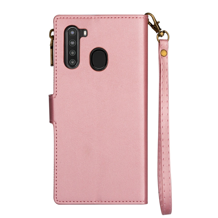 For Samsung Galaxy A21 Zipper Multi-card Slots Horizontal Flip PU Leather Case with Holder & Card Slots & Wallet & Lanyard & Photo Frame