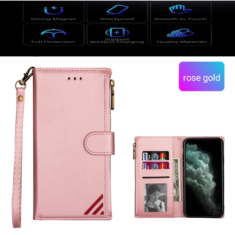 For Samsung Galaxy A21 Zipper Multi-card Slots Horizontal Flip PU Leather Case with Holder & Card Slots & Wallet & Lanyard & Photo Frame