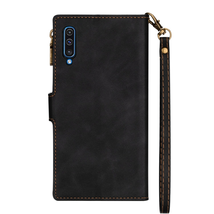 For Samsung Galaxy A50 Zipper Multi-card Slots Horizontal Flip PU Leather Case with Holder & Card Slots & Wallet & Lanyard & Photo Frame