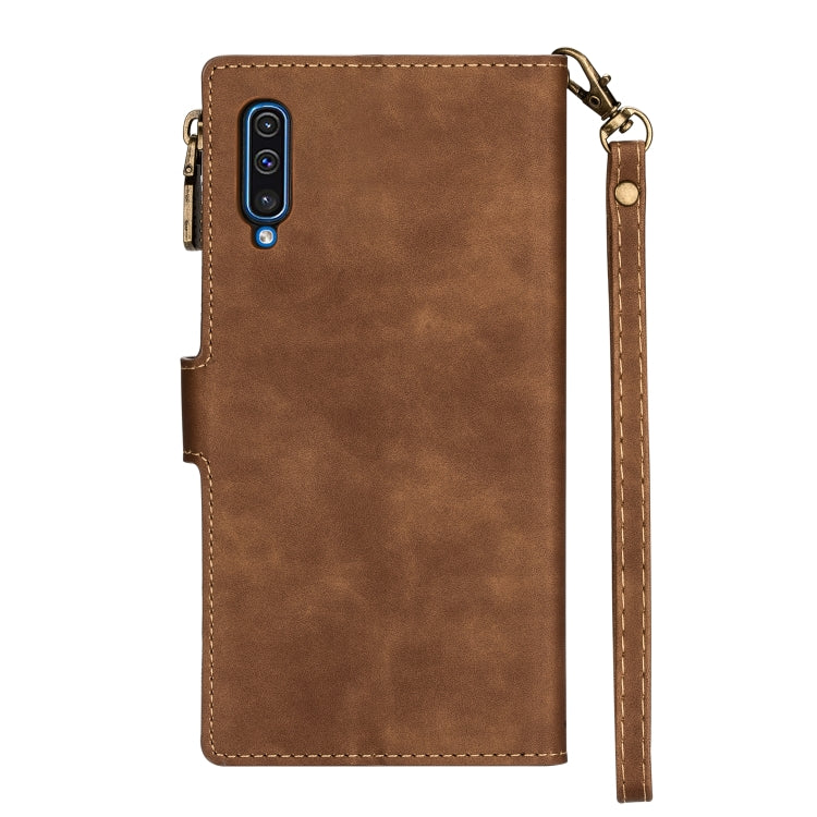For Samsung Galaxy A50 Zipper Multi-card Slots Horizontal Flip PU Leather Case with Holder & Card Slots & Wallet & Lanyard & Photo Frame