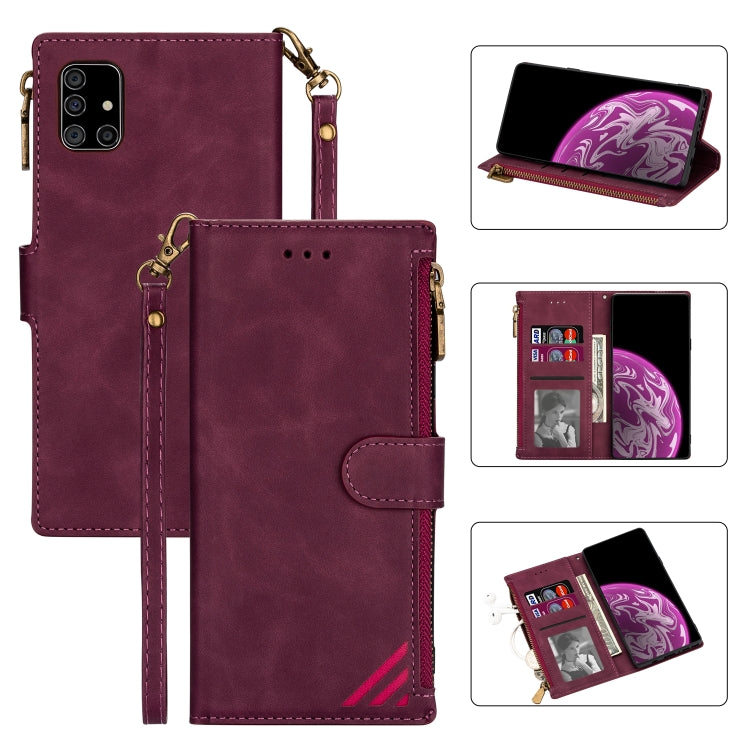 For Samsung Galaxy A51 Zipper Multi-card Slots Horizontal Flip PU Leather Case with Holder & Card Slots & Wallet & Lanyard & Photo Frame