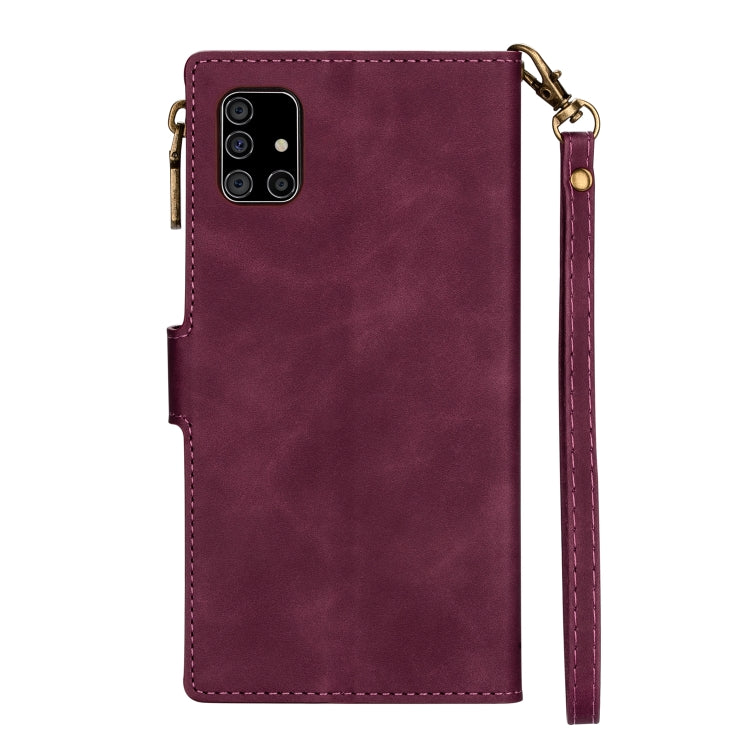 For Samsung Galaxy A51 Zipper Multi-card Slots Horizontal Flip PU Leather Case with Holder & Card Slots & Wallet & Lanyard & Photo Frame