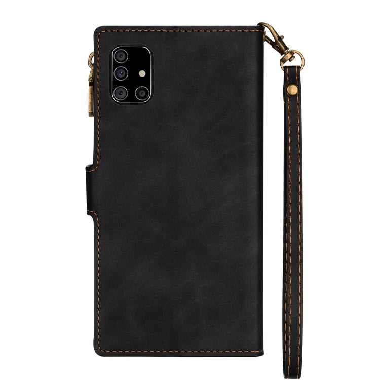 For Samsung Galaxy A51 Zipper Multi-card Slots Horizontal Flip PU Leather Case with Holder & Card Slots & Wallet & Lanyard & Photo Frame