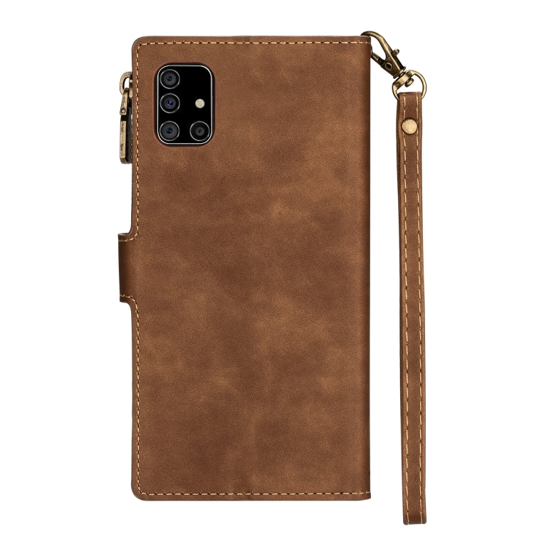 For Samsung Galaxy A41 Zipper Multi-card Slots Horizontal Flip PU Leather Case with Holder & Card Slots & Wallet & Lanyard & Photo Frame