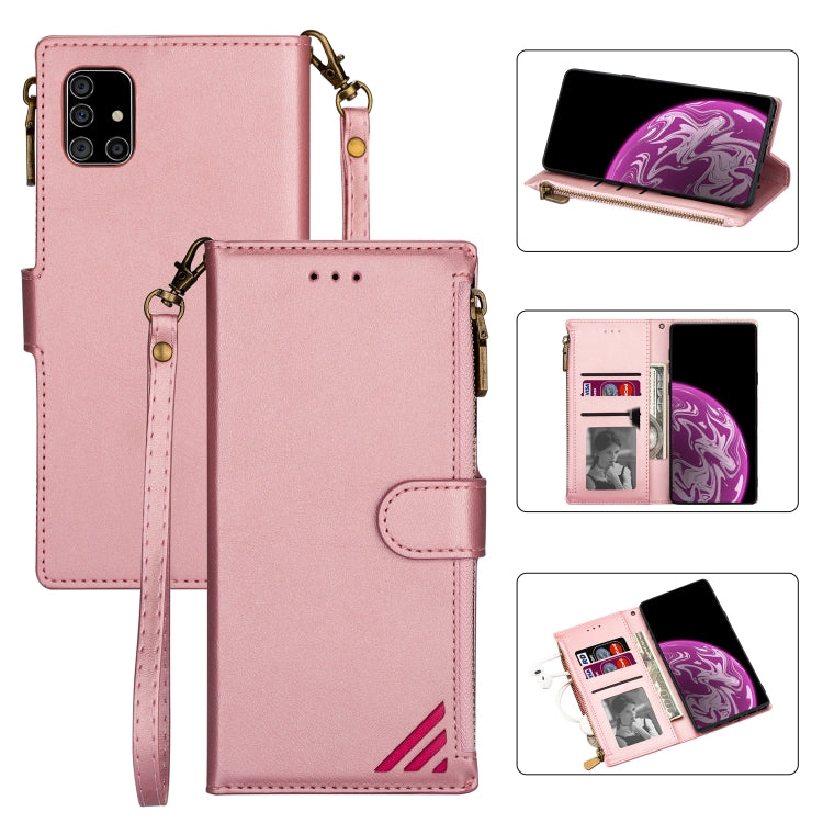 For Samsung Galaxy A41 Zipper Multi-card Slots Horizontal Flip PU Leather Case with Holder & Card Slots & Wallet & Lanyard & Photo Frame