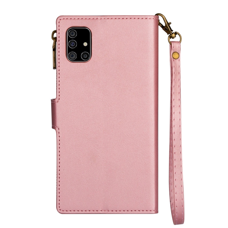 For Samsung Galaxy A41 Zipper Multi-card Slots Horizontal Flip PU Leather Case with Holder & Card Slots & Wallet & Lanyard & Photo Frame