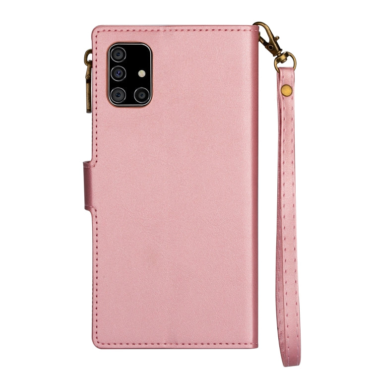 For Samsung Galaxy A71 5G Zipper Multi-card Slots Horizontal Flip PU Leather Case with Holder & Card Slots & Wallet & Lanyard & Photo Frame(Rose Gold)