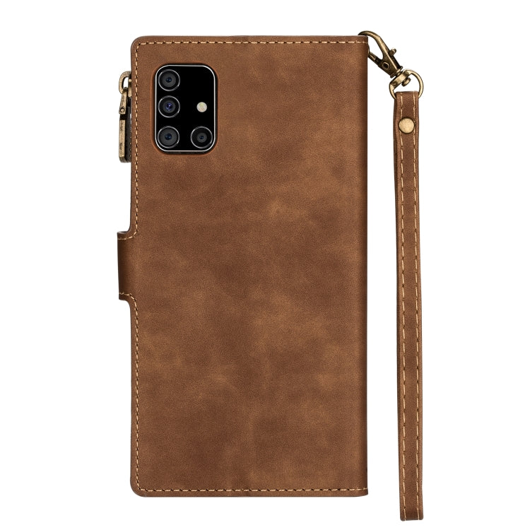 For Samsung Galaxy A71 Zipper Multi-card Slots Horizontal Flip PU Leather Case with Holder & Card Slots & Wallet & Lanyard & Photo Frame(Brown)