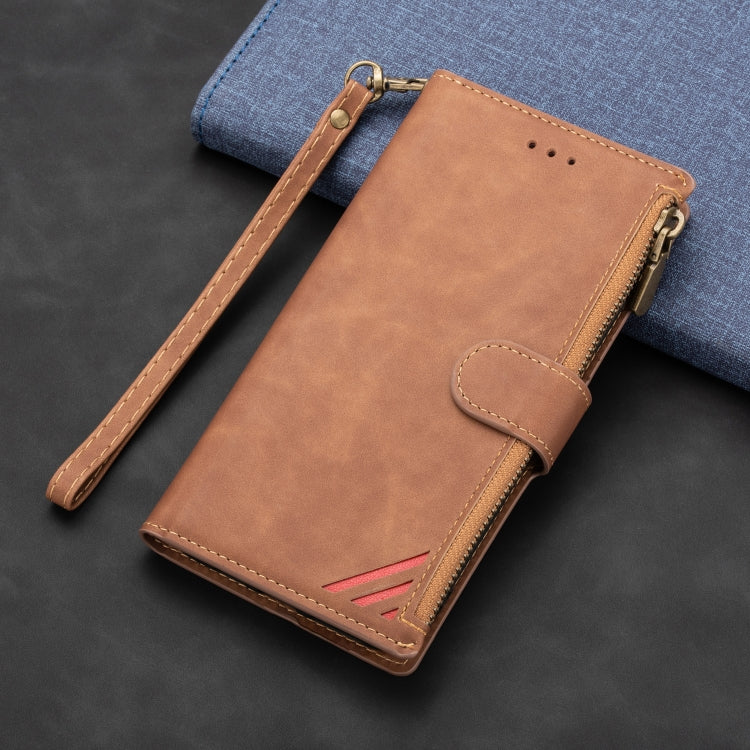 For Samsung Galaxy A71 Zipper Multi-card Slots Horizontal Flip PU Leather Case with Holder & Card Slots & Wallet & Lanyard & Photo Frame(Brown)
