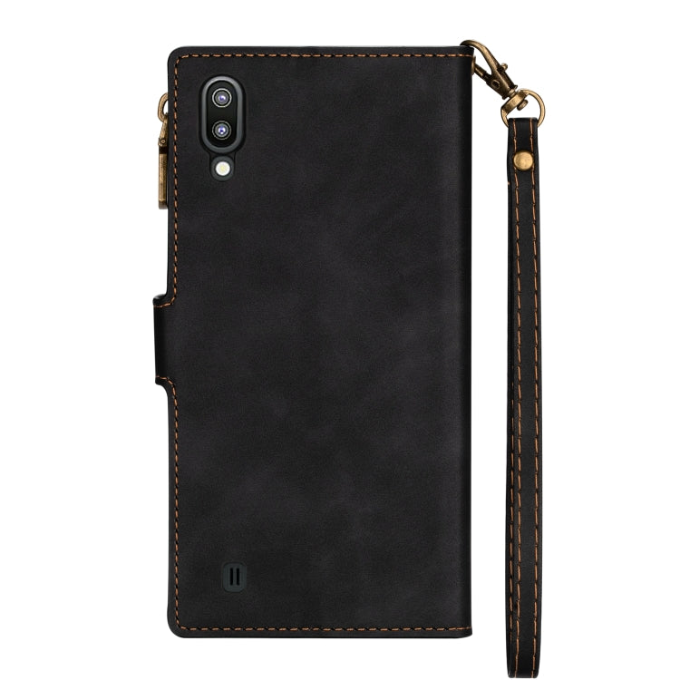 For Samsung Galaxy A10/M10 Zipper Multi-card Slots Horizontal Flip PU Leather Case with Holder & Card Slots & Wallet & Lanyard & Photo Frame