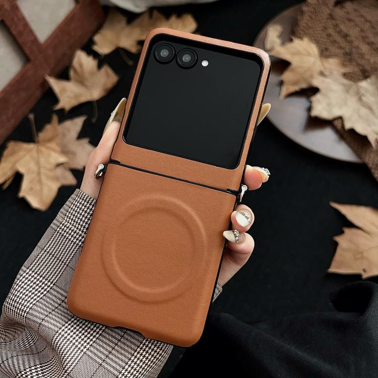 For Motorola Razr 50 / 60 Side Buckle MagSafe Magnetic PC Phone Case - Brown