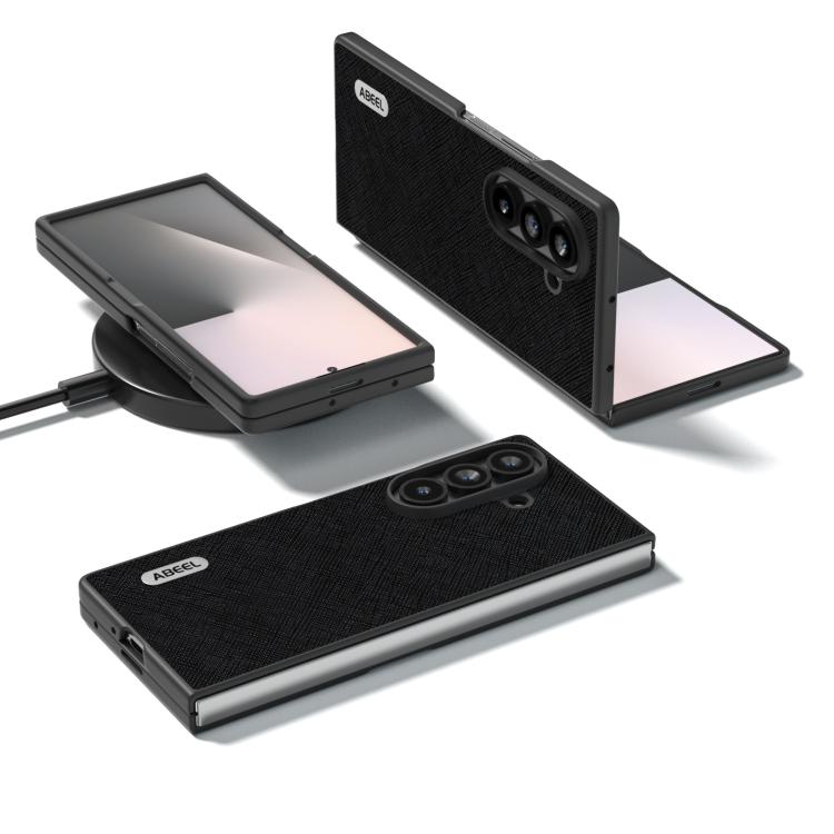 For Samsung Galaxy Z Fold7 5G ABEEL Cross Texture Genuine Leather Phone Case