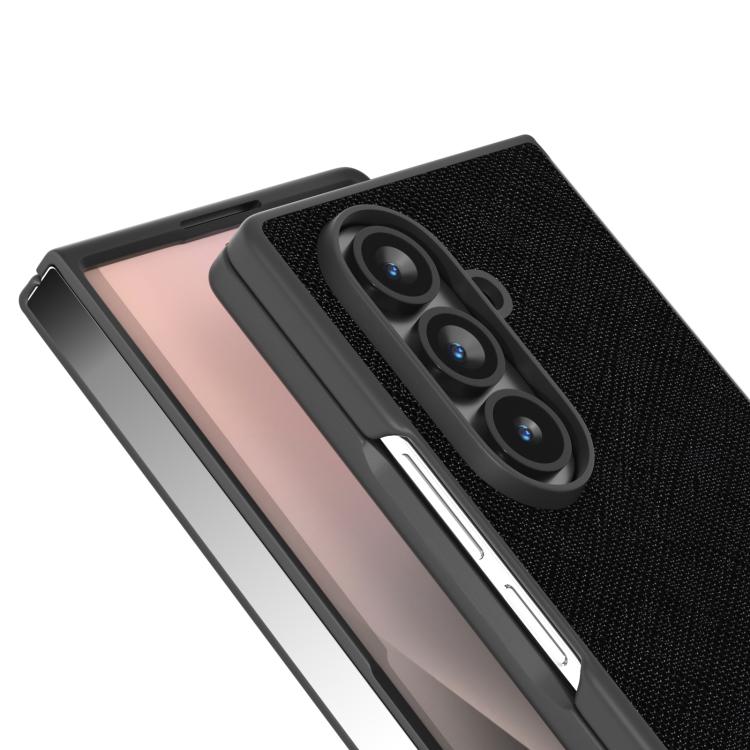 For Samsung Galaxy Z Fold7 5G ABEEL Cross Texture Genuine Leather Phone Case
