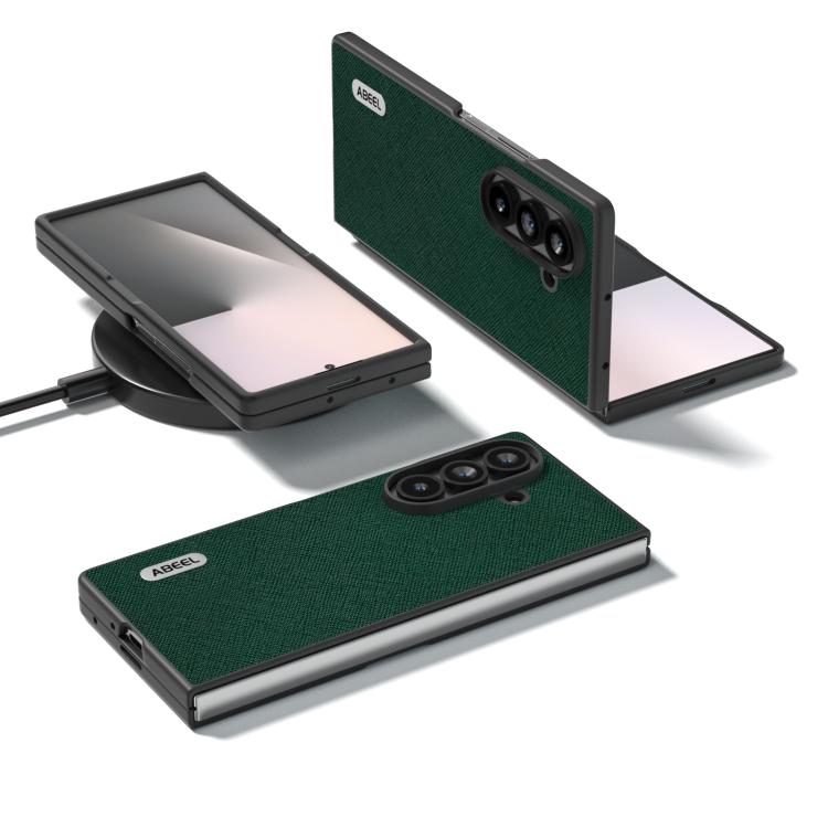 For Samsung Galaxy Z Fold7 5G ABEEL Cross Texture Genuine Leather Phone Case