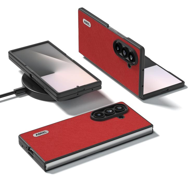 For Samsung Galaxy Z Fold7 5G ABEEL Cross Texture Genuine Leather Phone Case