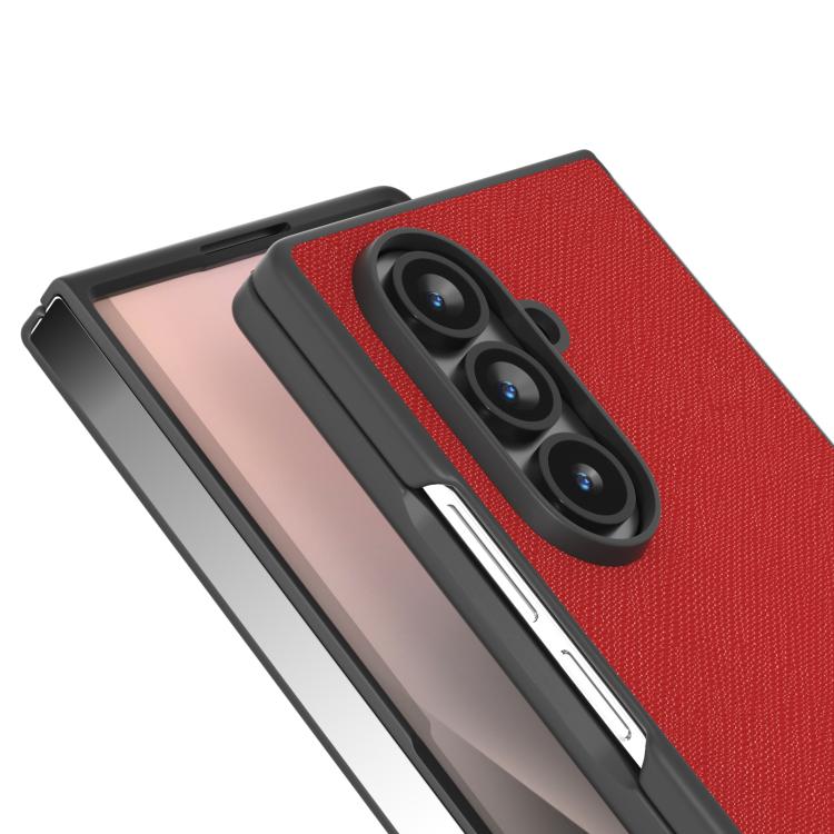 For Samsung Galaxy Z Fold7 5G ABEEL Cross Texture Genuine Leather Phone Case