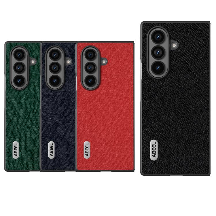 For Samsung Galaxy Z Fold7 5G ABEEL Cross Texture Genuine Leather Phone Case