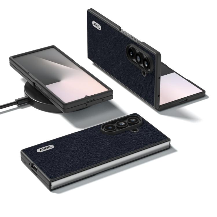 For Samsung Galaxy Z Fold7 5G ABEEL Cross Texture Genuine Leather Phone Case