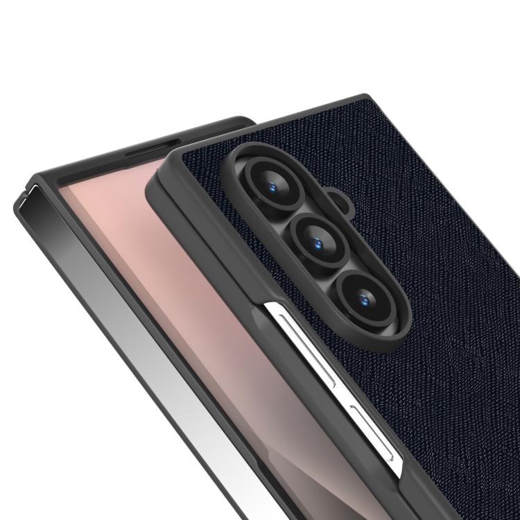 For Samsung Galaxy Z Fold7 5G ABEEL Cross Texture Genuine Leather Phone Case