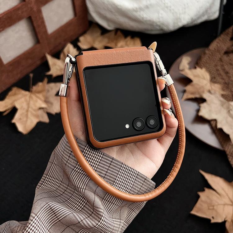 For Motorola Razr 60 Ultra Side Buckle MagSafe Magnetic PC Stand Phone Case with Lanyard - Brown
