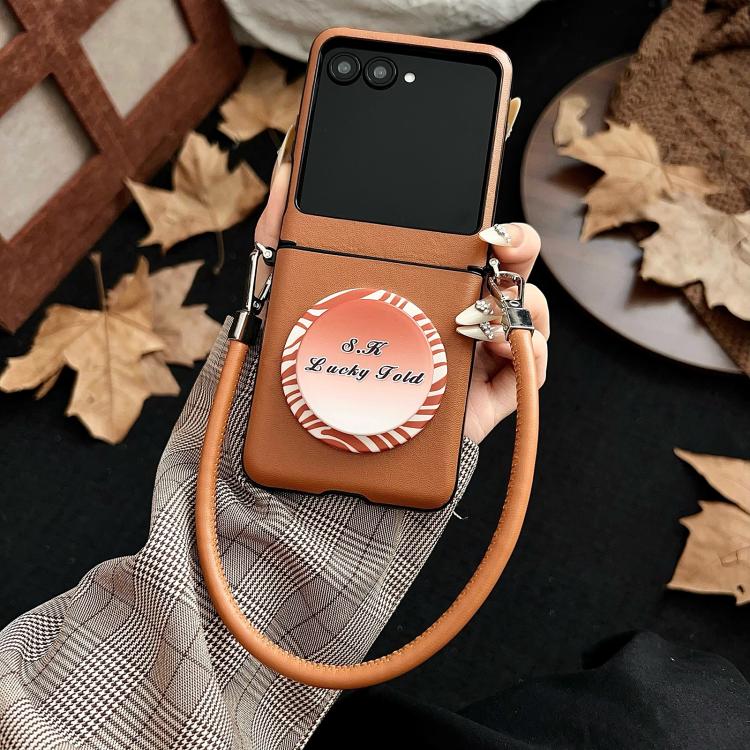 For Motorola Razr 50 / 60 Side Buckle MagSafe Magnetic PC Stand Phone Case with Lanyard - Brown
