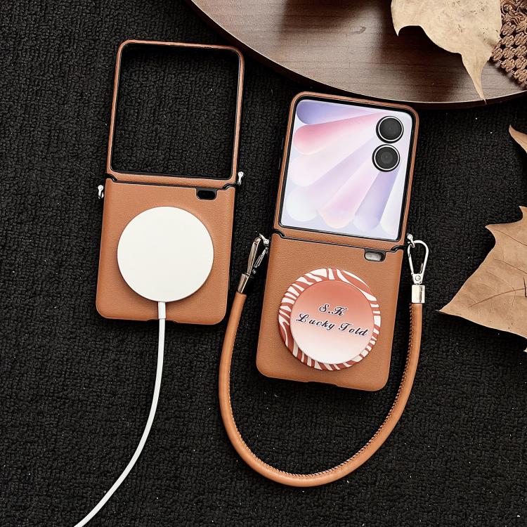 For Honor Magic V Flip 2 Side Buckle MagSafe Magnetic PC Phone Case - Brown