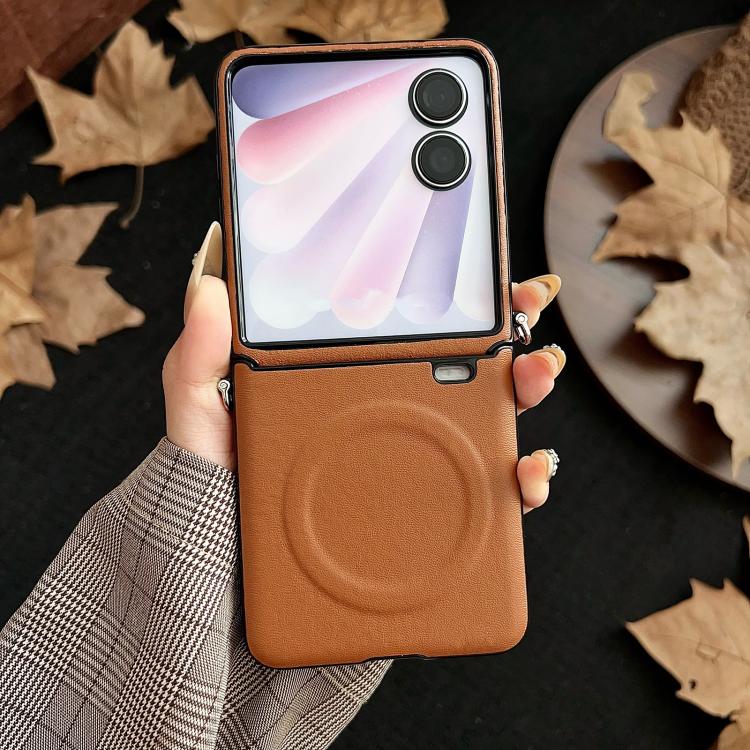 For Honor Magic V Flip Side Buckle MagSafe Magnetic PC Phone Case - Brown