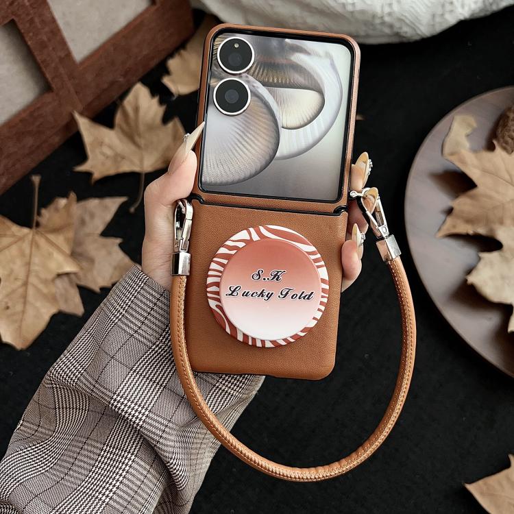 For Xiaomi Mix Flip 2 Side Buckle MagSafe Magnetic PC Stand Phone Case with Lanyard - Brown