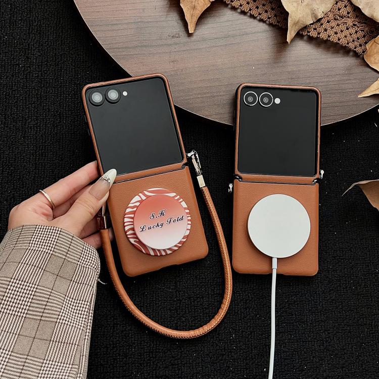 For Samsung Galaxy Z Flip7 5G Side Buckle MagSafe Magnetic PC Phone Case - Brown