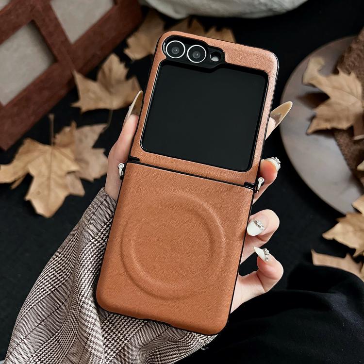 For Samsung Galaxy Z Flip5 5G Side Buckle MagSafe Magnetic PC Phone Case - Brown