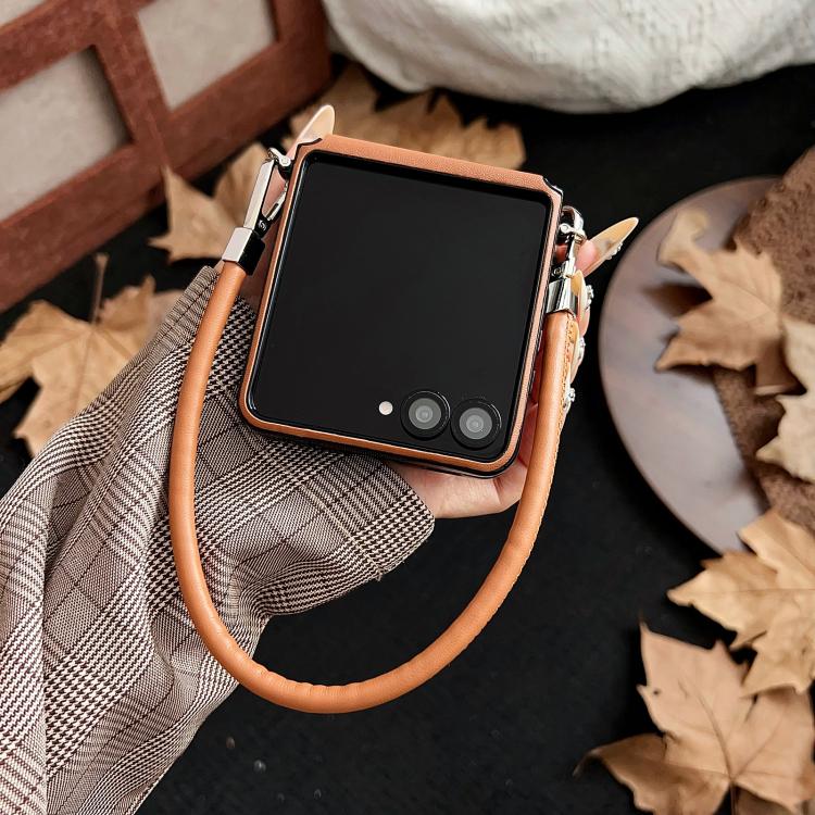 For Samsung Galaxy Z Flip5 5G Side Buckle MagSafe Magnetic PC Phone Case - Brown