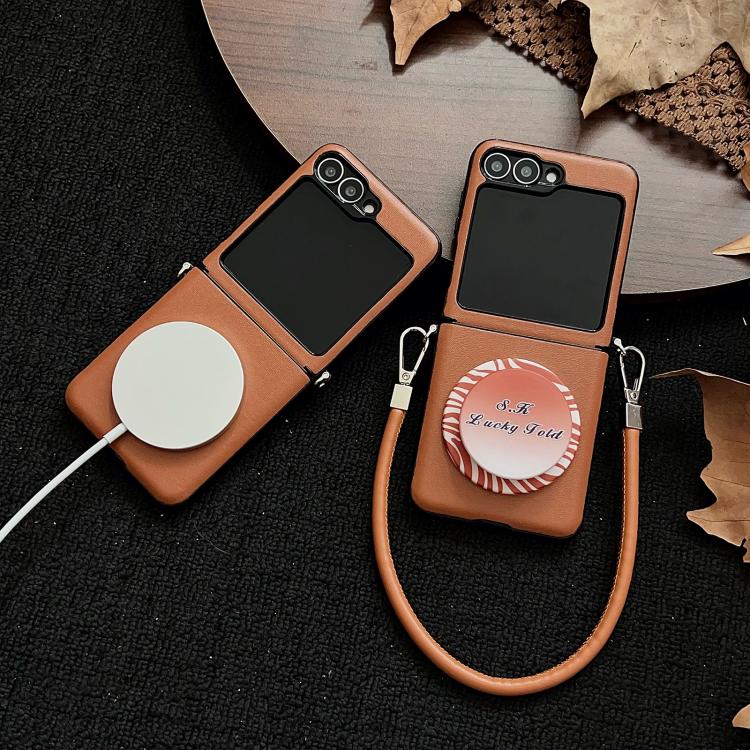 For Samsung Galaxy Z Flip5 5G Side Buckle MagSafe Magnetic PC Phone Case - Brown