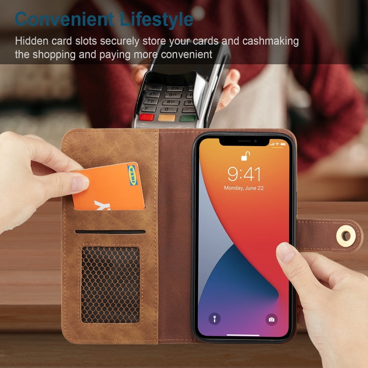 For iPhone 12 / 12 Pro Retro Magnetic Horizontal Flip Leather Case with Card Slots & Wallet & Photo Frame & Detachable Back Cover