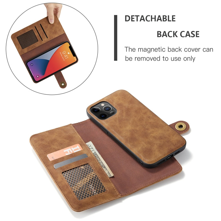 For iPhone 12 / 12 Pro Retro Magnetic Horizontal Flip Leather Case with Card Slots & Wallet & Photo Frame & Detachable Back Cover