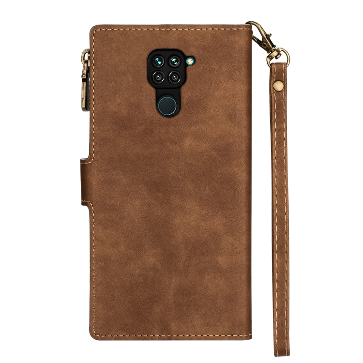 For Xiaomi Redmi 10X 4G Zipper Multi-card Slots Horizontal Flip PU Leather Case with Holder & Card Slots & Wallet & Lanyard & Photo Frame