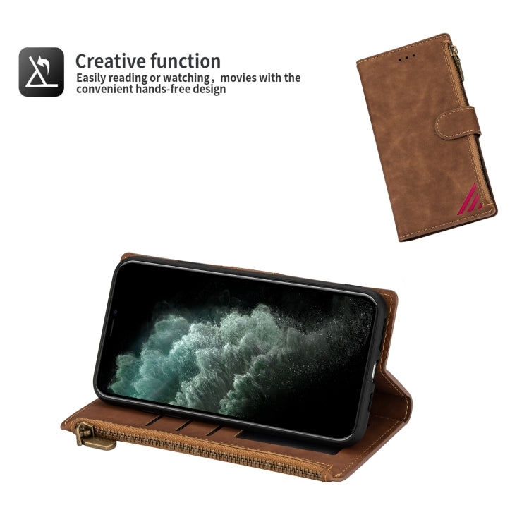 For Xiaomi Redmi 10X 4G Zipper Multi-card Slots Horizontal Flip PU Leather Case with Holder & Card Slots & Wallet & Lanyard & Photo Frame
